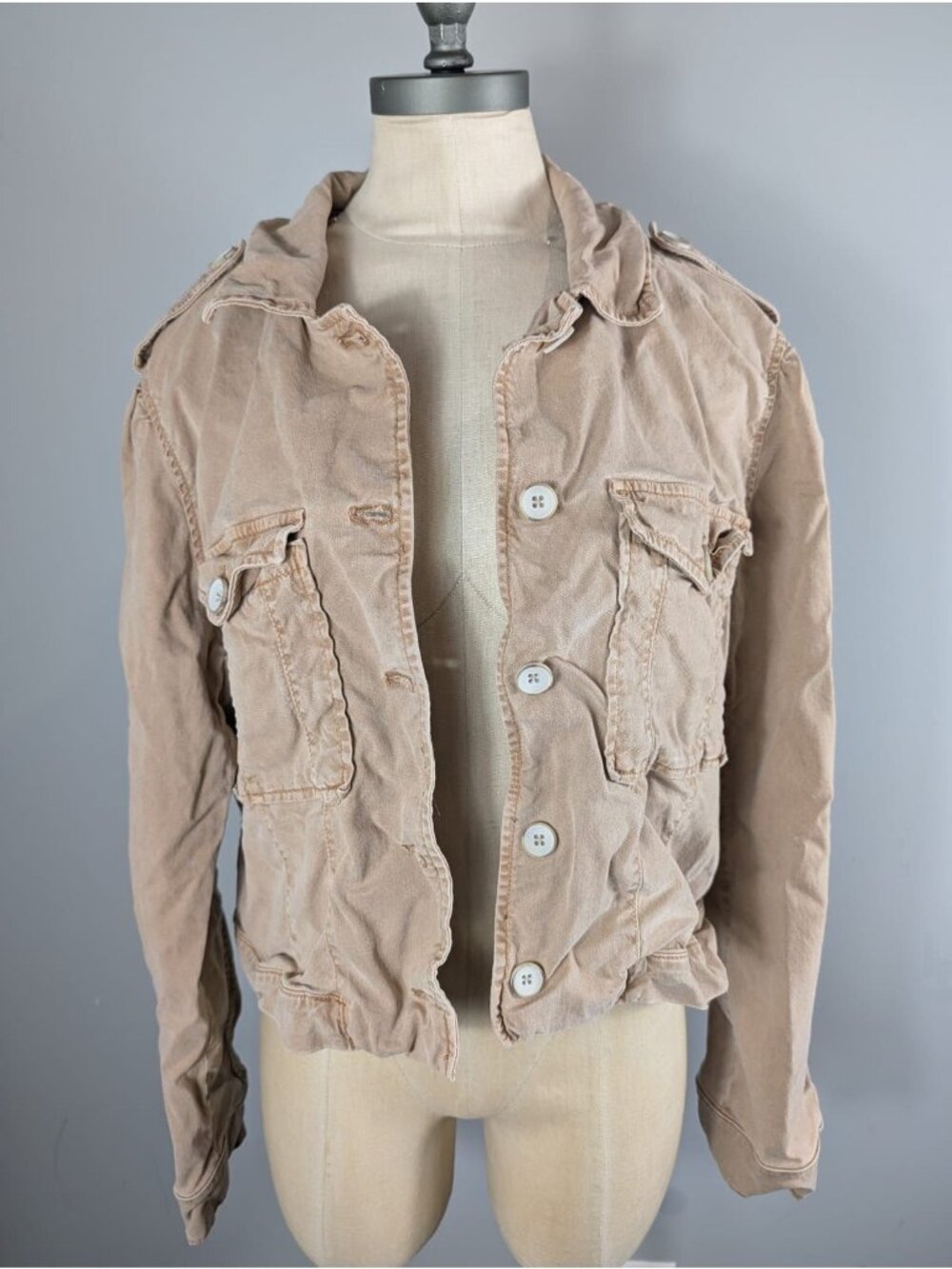 Paige pacey beige cotton cargo long sleeve jacket women's size XL